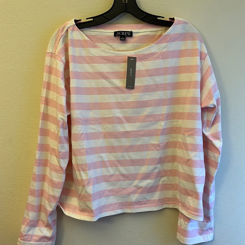 J. Crew Pink and White long sleeve boatneck tee size small NWT
